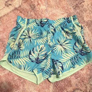 Athletic Works Girls Tropical Print Athletic Shorts Blue XXL Elastic Waist